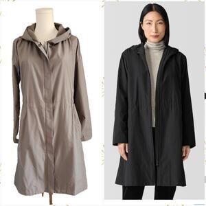 Eileen Fisher Grey Hooded Organic Cotton Recycled Nylon Drawcord Coat Sz Small